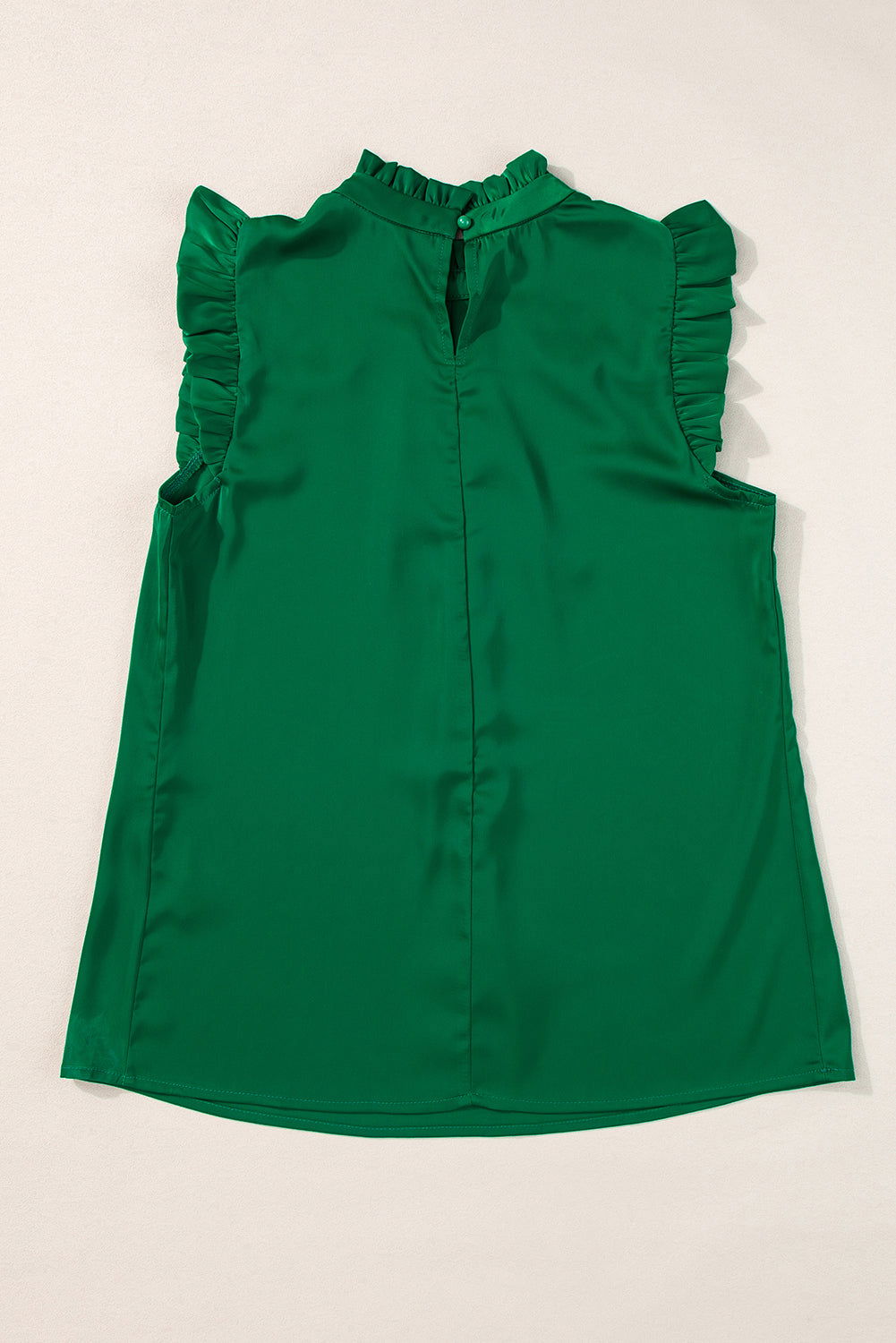 Bright Green Frilled Trim Sleeveless Pleated Blouse - Vesteeto