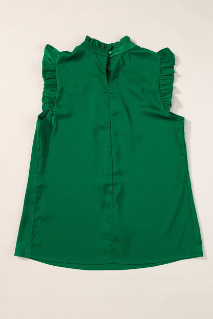 Bright Green Frilled Trim Sleeveless Pleated Blouse - Vesteeto