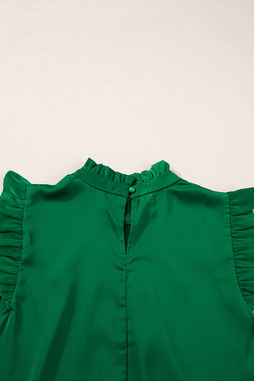 Bright Green Frilled Trim Sleeveless Pleated Blouse - Vesteeto