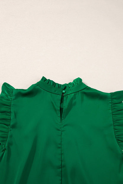 Bright Green Frilled Trim Sleeveless Pleated Blouse - Vesteeto