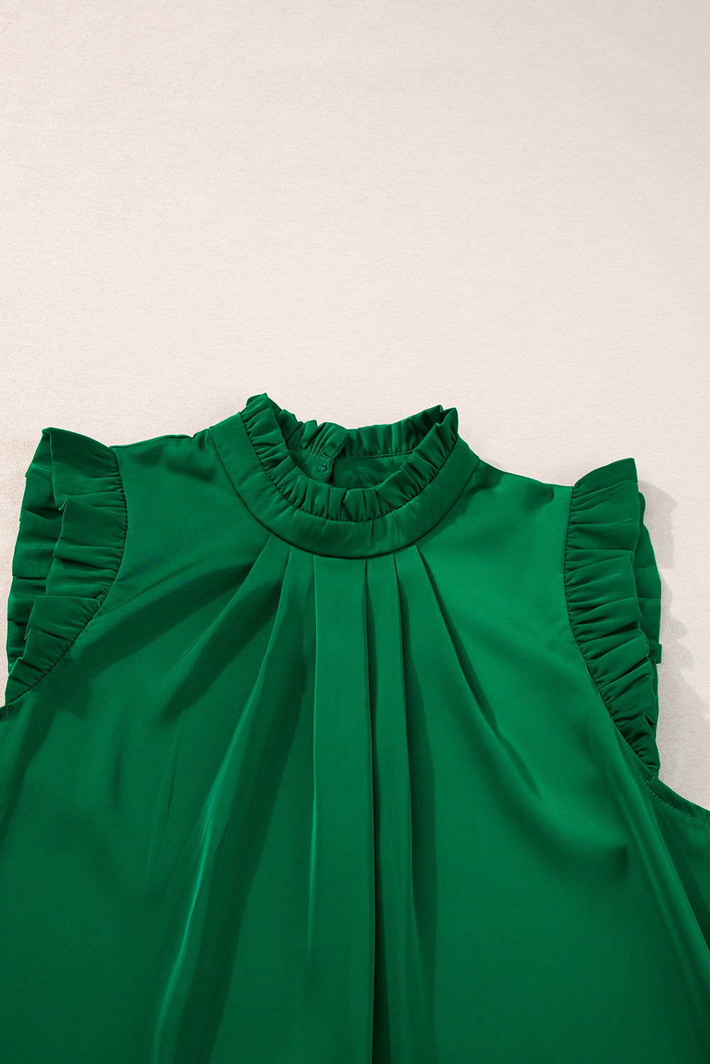 Bright Green Frilled Trim Sleeveless Pleated Blouse - Vesteeto