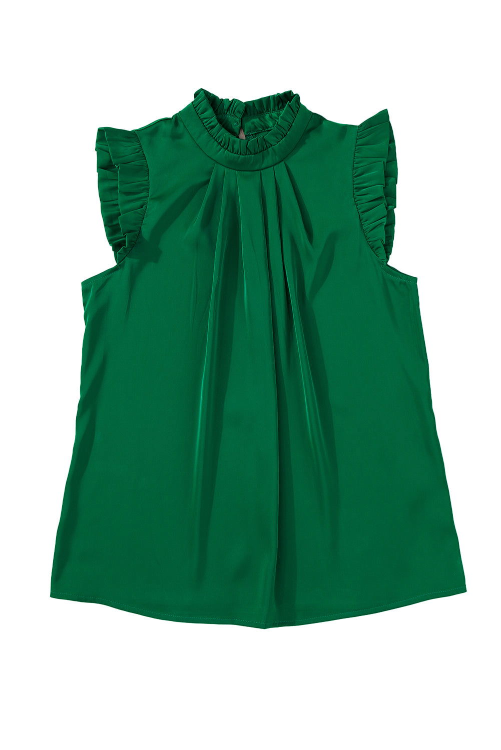 Bright Green Frilled Trim Sleeveless Pleated Blouse - Vesteeto