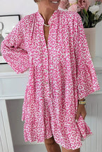 Bright Pink Leopard Print Flounce Sleeve Mini Dress - Vesteeto