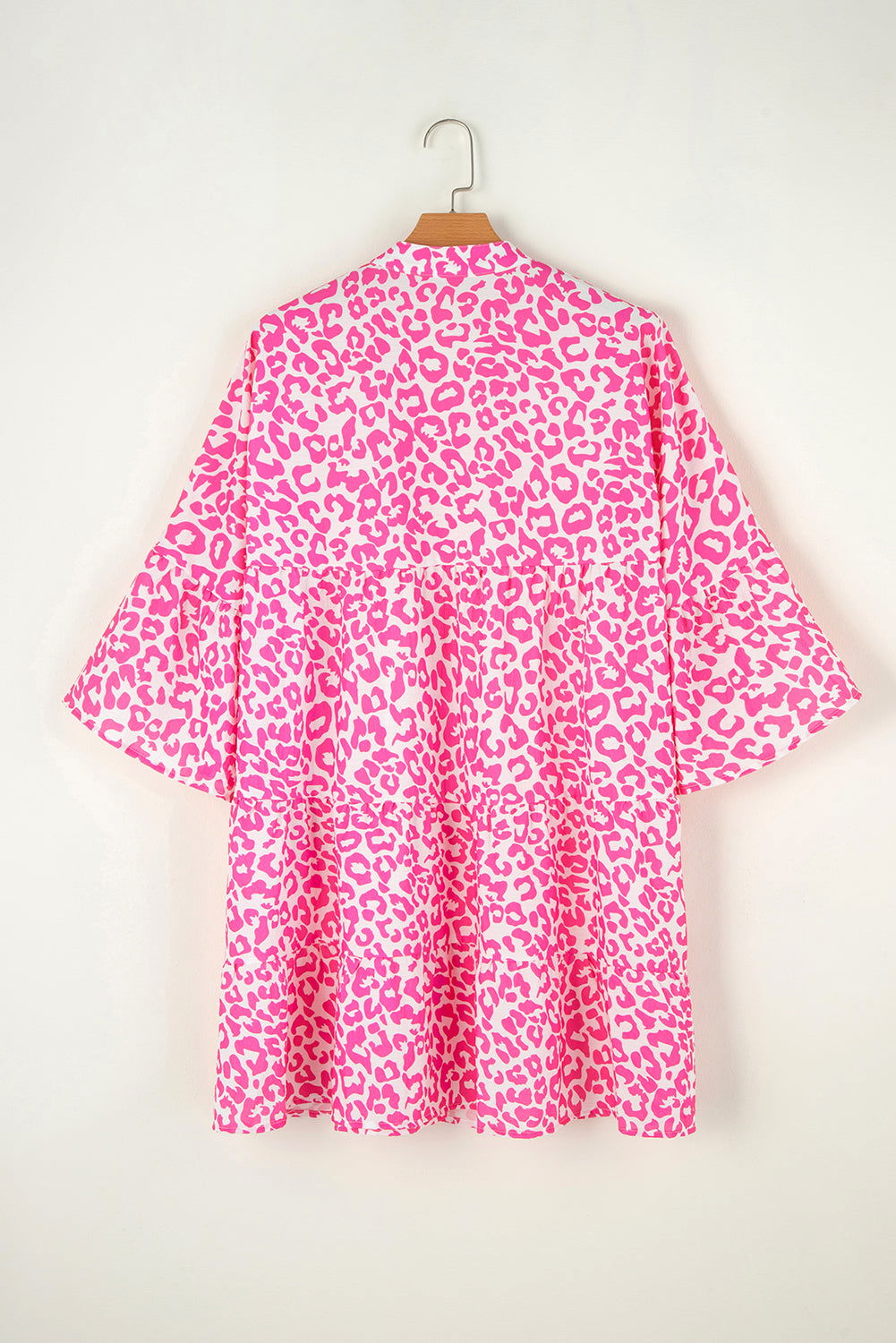 Bright Pink Leopard Print Flounce Sleeve Mini Dress - Vesteeto