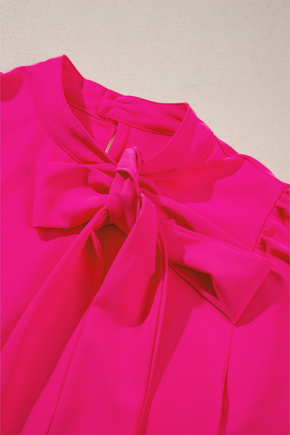 Bright Pink Tie Neck Ruffle Hem Mini Dress - Vesteeto