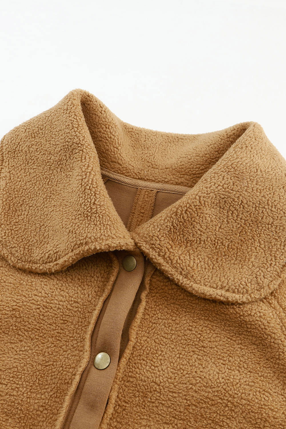 Brown Button Flap Pockets Collared Fleece Jacket - Vesteeto