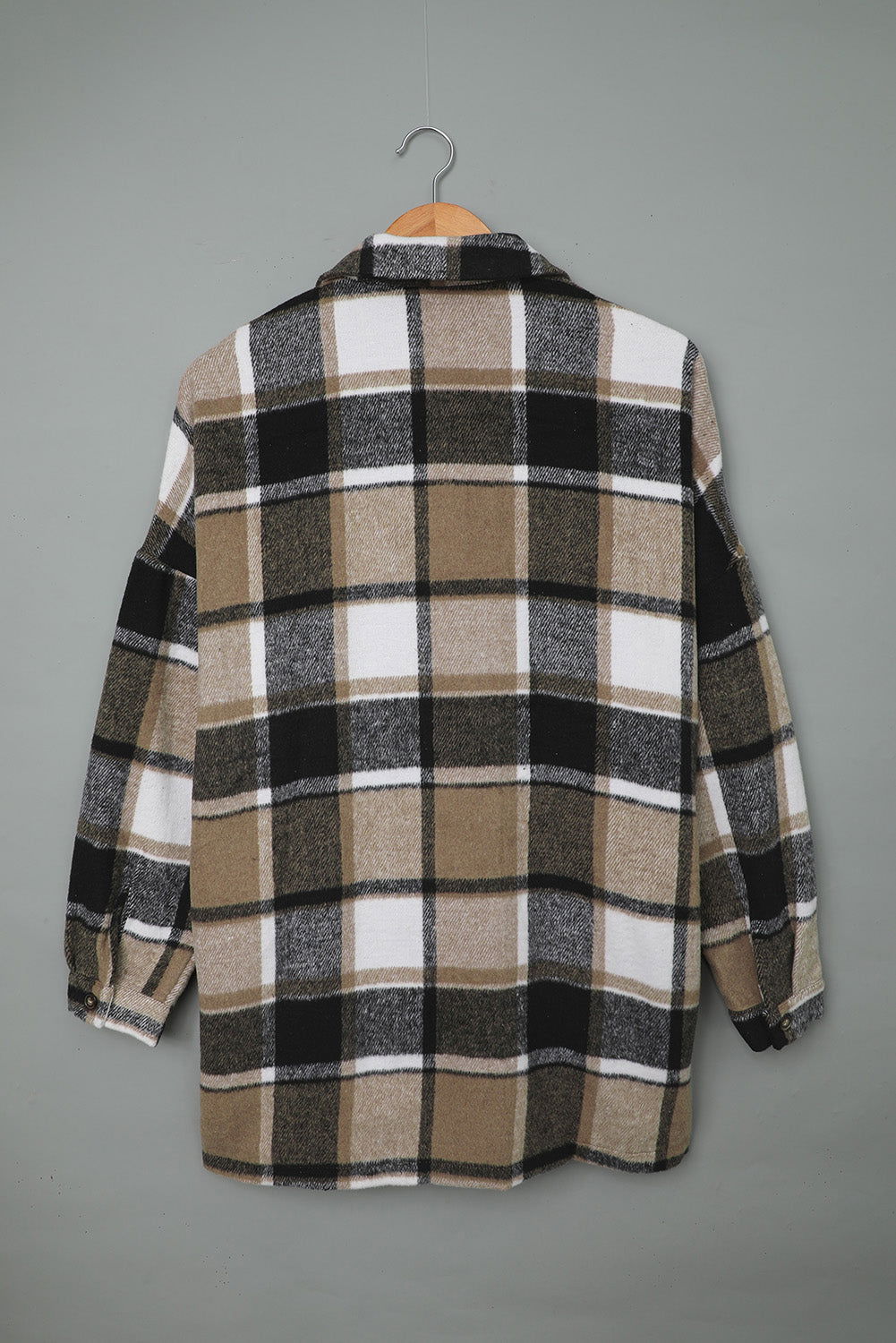 Brown Plaid Button Up Long Sleeve Flannel Shacket - Vesteeto