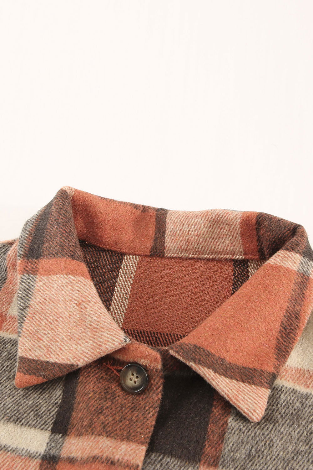 Brown Plaid Button Up Long Sleeve Flannel Shacket - Vesteeto