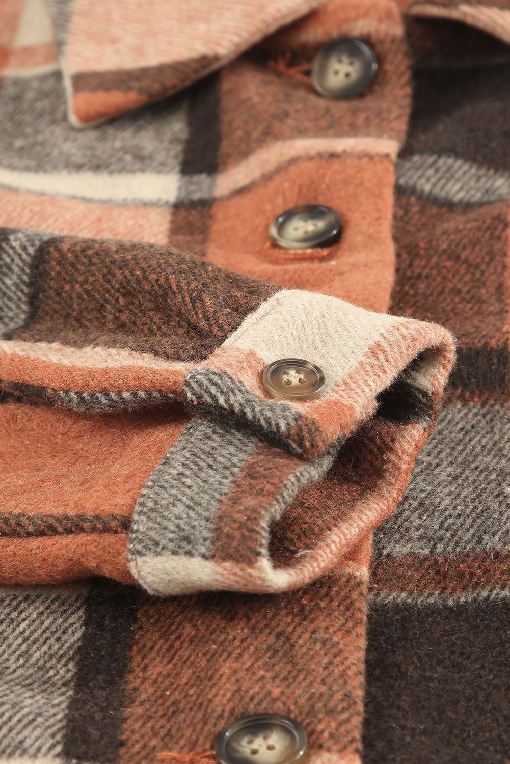 Brown Plaid Button Up Long Sleeve Flannel Shacket - Vesteeto