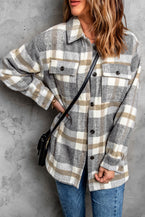 Brown Plaid Print Casual Pocket Shacket - Vesteeto