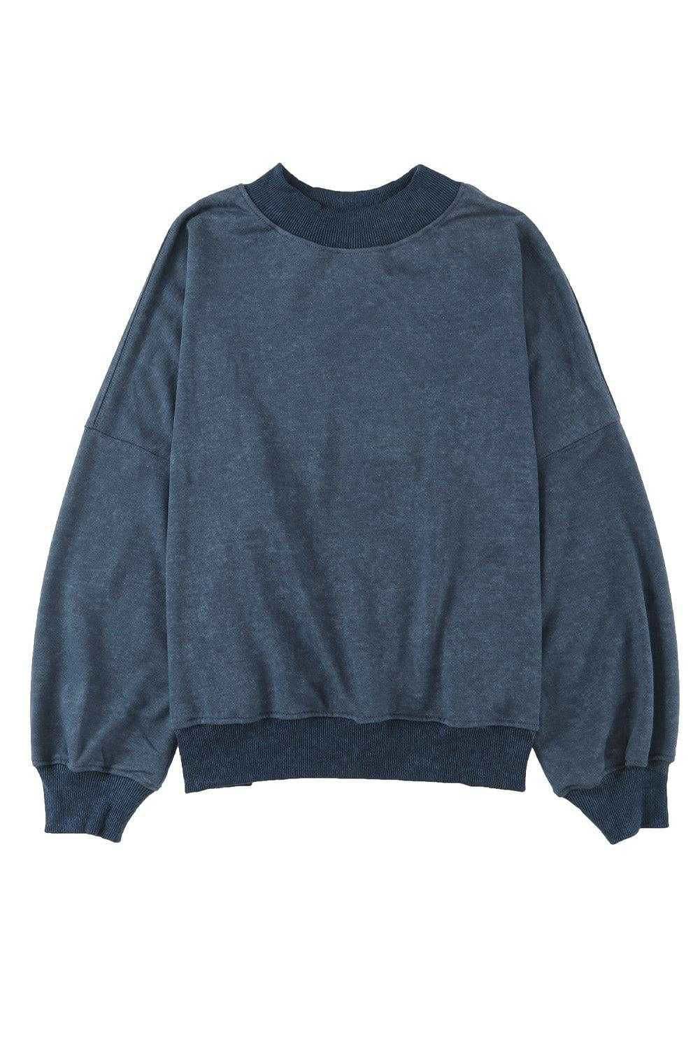 Brown Plain Drop Shoulder Crew Neck Pullover Sweatshirt - Vesteeto