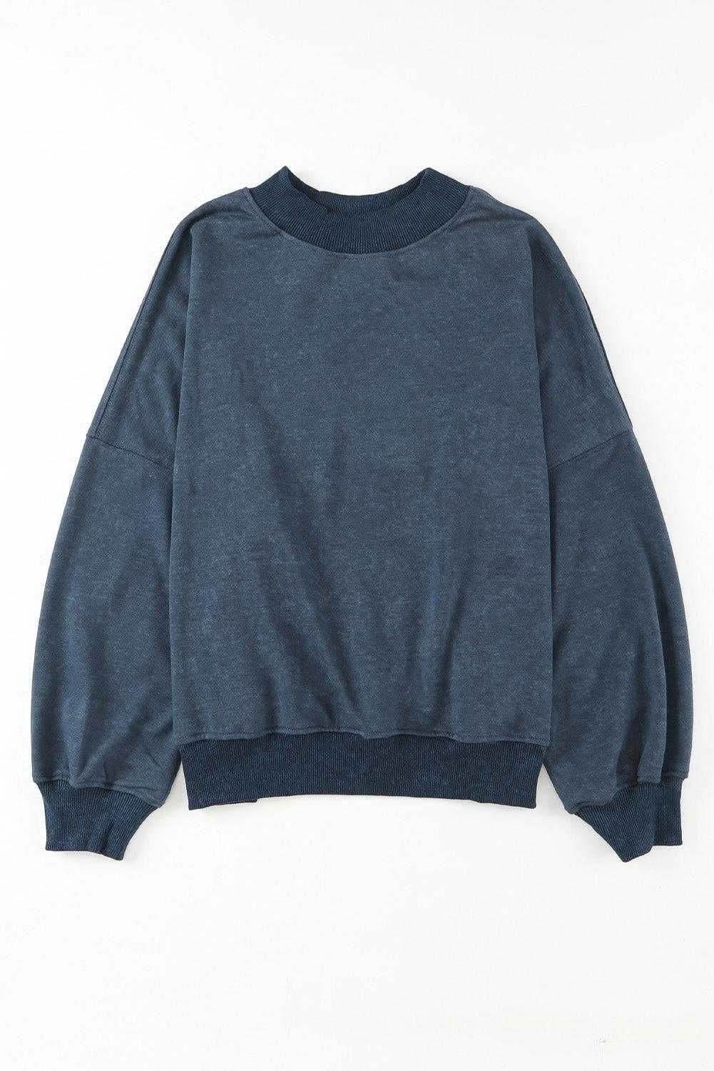 Brown Plain Drop Shoulder Crew Neck Pullover Sweatshirt - Vesteeto