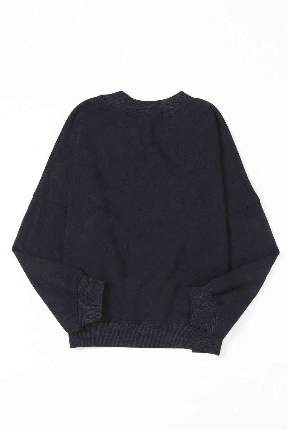 Brown Plain Drop Shoulder Crew Neck Pullover Sweatshirt - Vesteeto