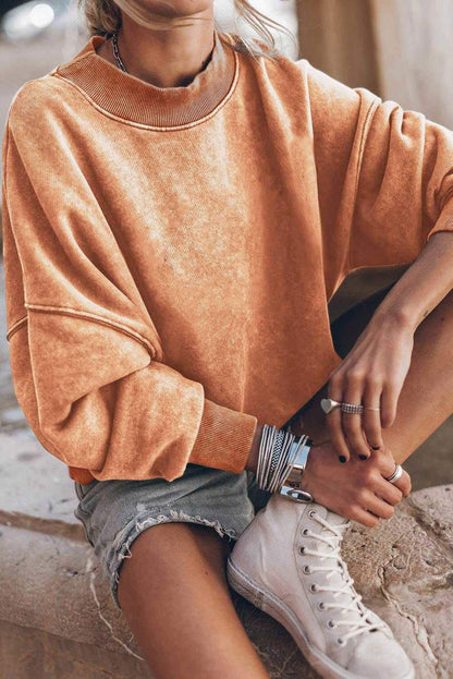 Brown Plain Drop Shoulder Crew Neck Pullover Sweatshirt - Vesteeto