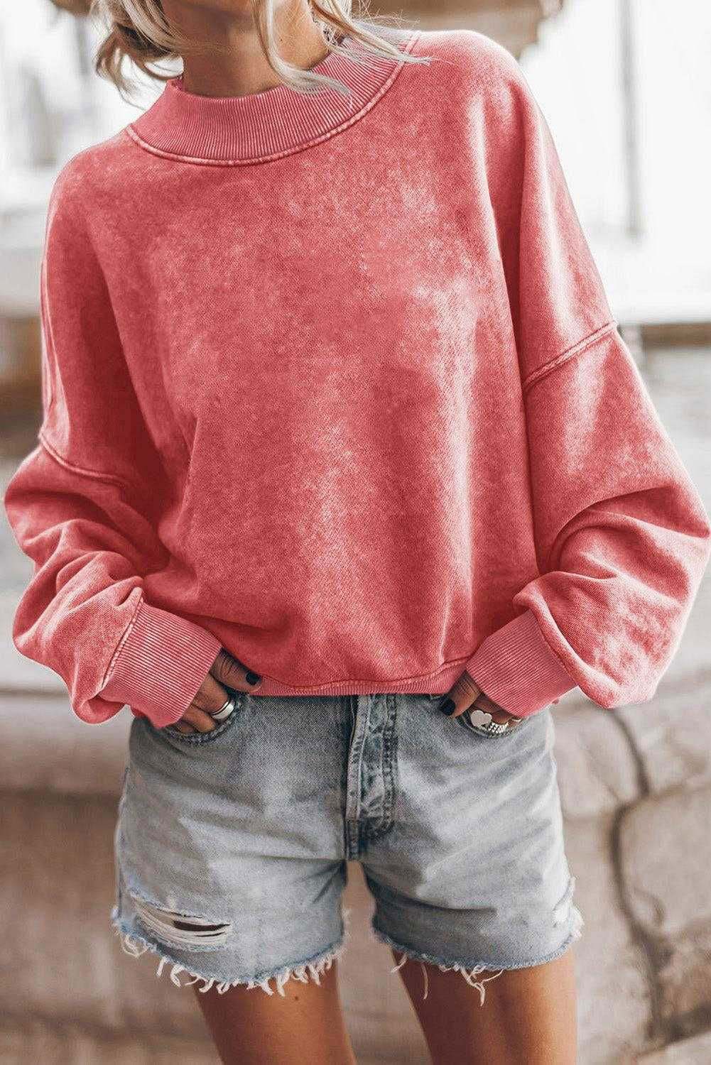 Brown Plain Drop Shoulder Crew Neck Pullover Sweatshirt - Vesteeto