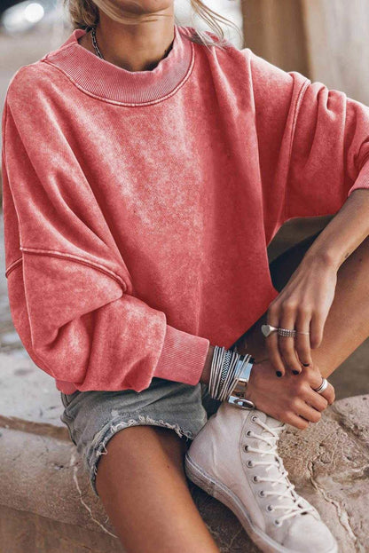 Brown Plain Drop Shoulder Crew Neck Pullover Sweatshirt - Vesteeto