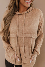 Brown Waffle Kangaroo Pocket Knit Hoodie - Vesteeto