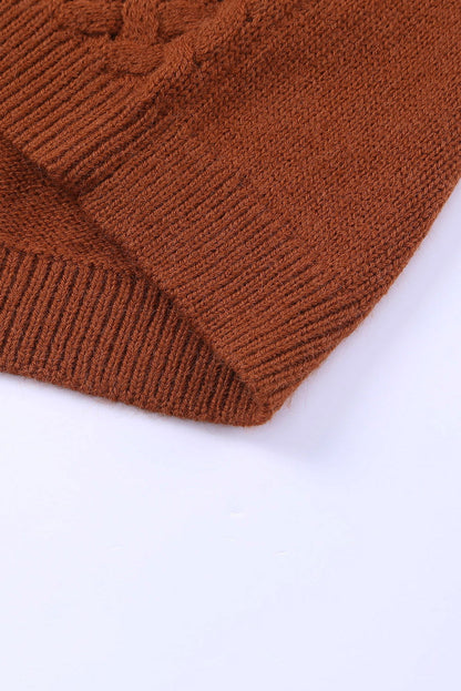 Brown Woven Texture Open Front Pockets Knit Cardigan - Vesteeto