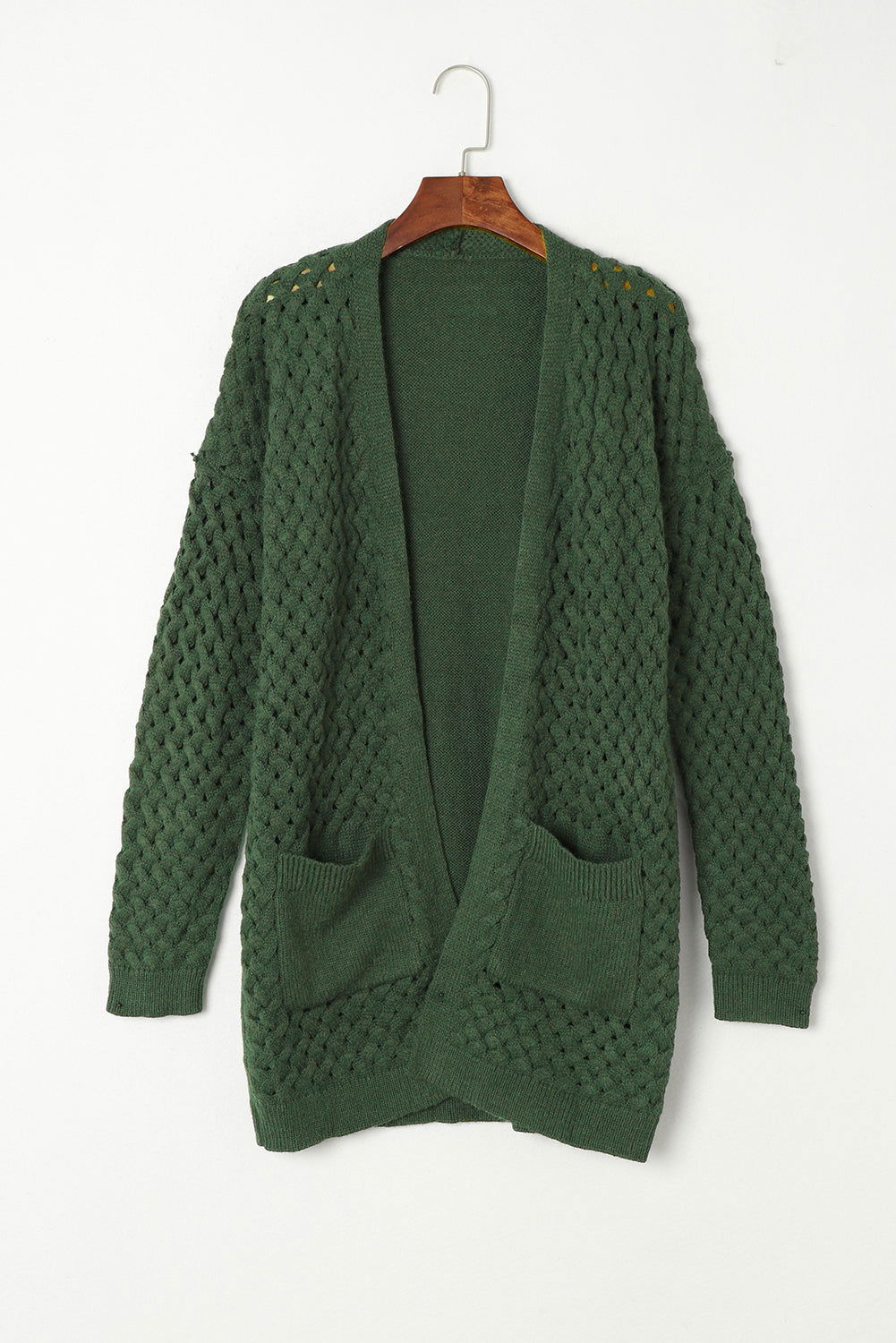 Brown Woven Texture Open Front Pockets Knit Cardigan - Vesteeto