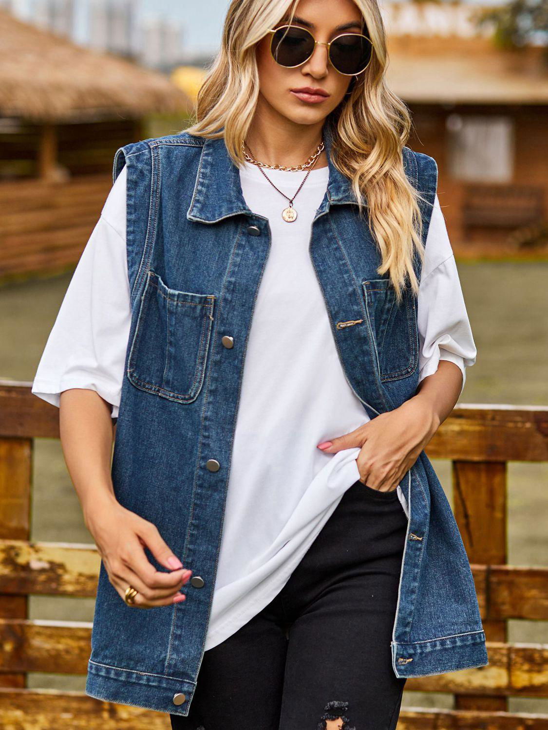 Button Down Denim Vest - Vesteeto