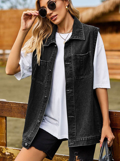 Button Down Denim Vest - Vesteeto