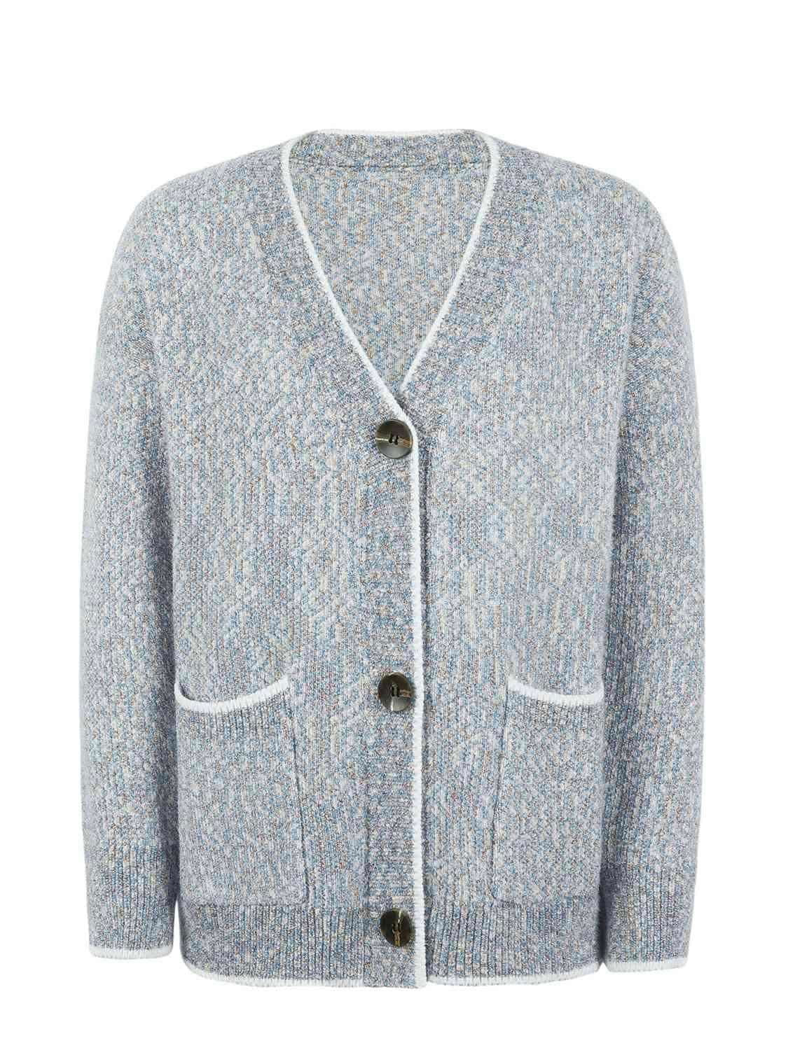 Button Down V-Neck Cardigan with Pockets - Vesteeto