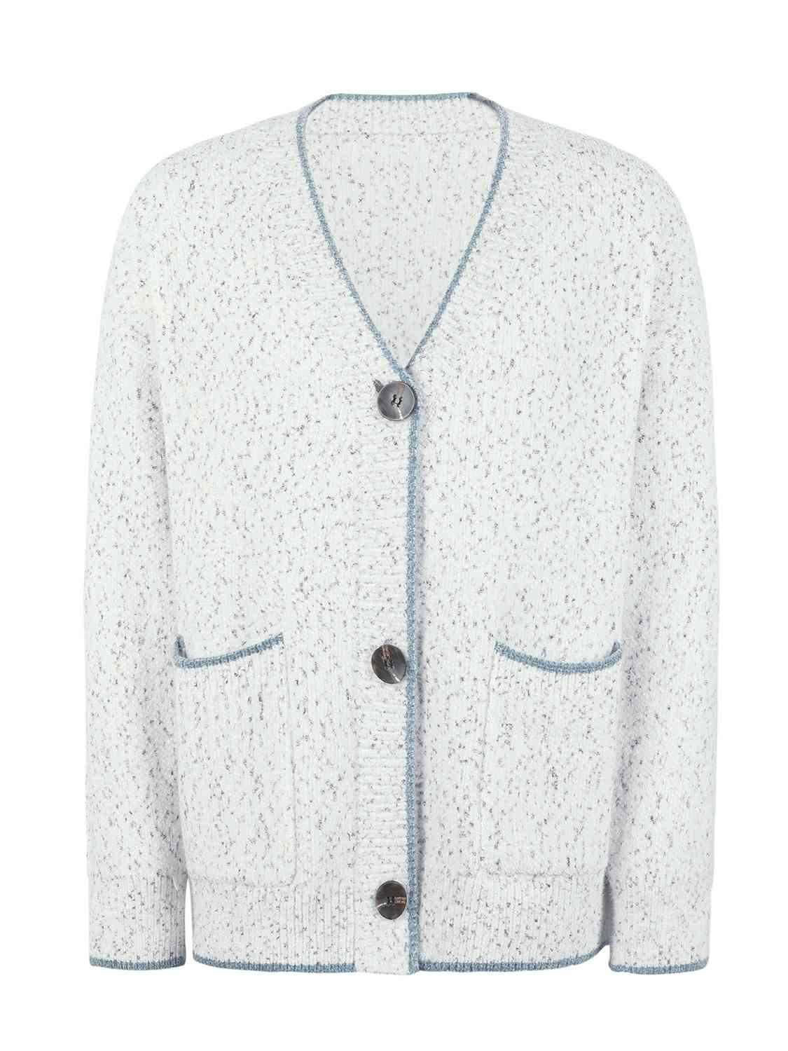 Button Down V-Neck Cardigan with Pockets - Vesteeto