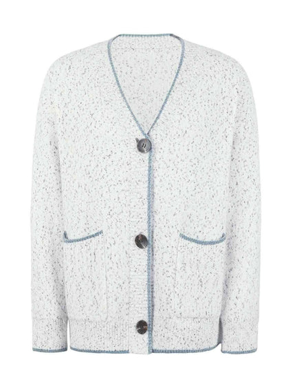 Button Down V-Neck Cardigan with Pockets - Vesteeto