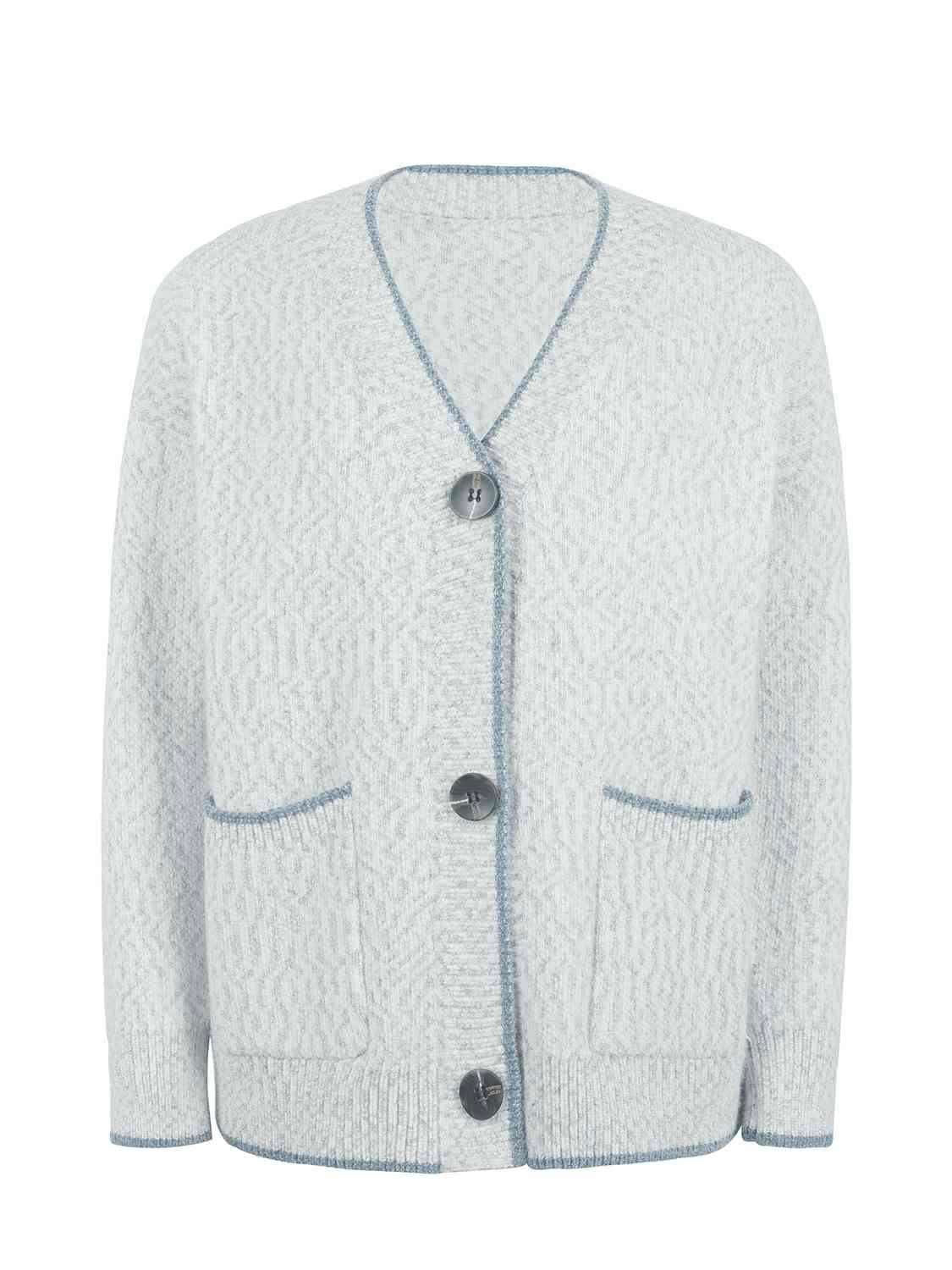 Button Down V-Neck Cardigan with Pockets - Vesteeto