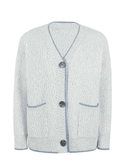 Button Down V-Neck Cardigan with Pockets - Vesteeto