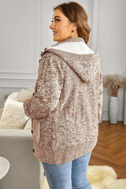 Cable-Knit Fleece Lining Button-Up Hooded Cardigan - Vesteeto