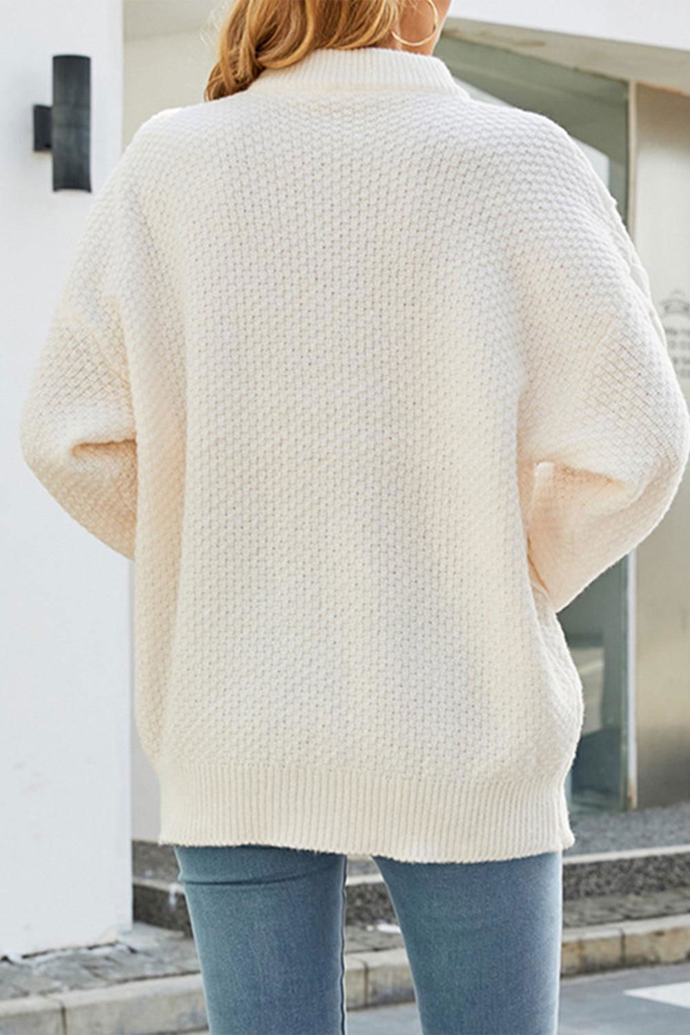 Cable-Knit Round Neck Long Sleeve Sweater - Vesteeto