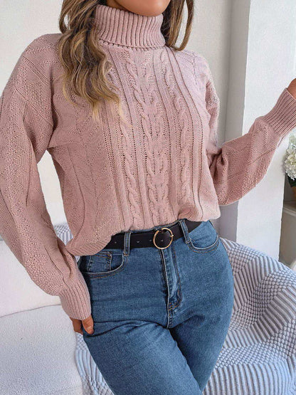 Cable-Knit Turtleneck Sweater - Vesteeto