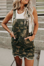 Camo Raw Hem Overall Dress - Vesteeto