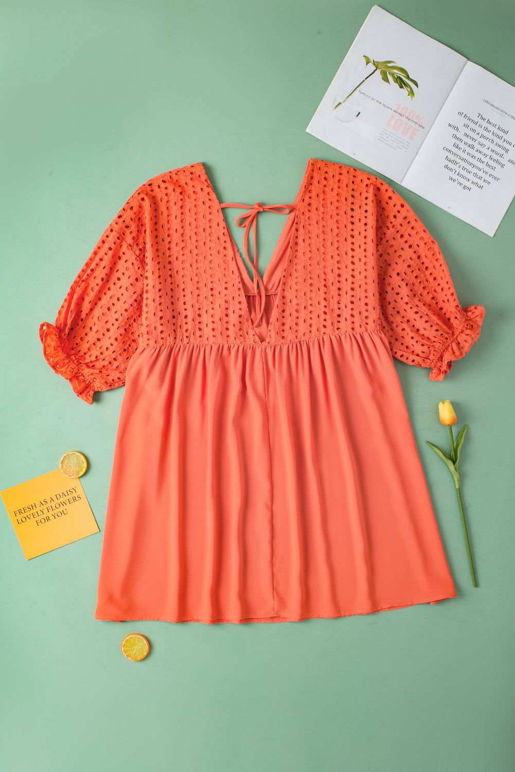 Carrot Plus Size Eyelet V Neck Babydoll Dress - Vesteeto