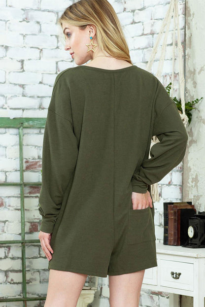 Casual Henley Pocketed Romper - Vesteeto