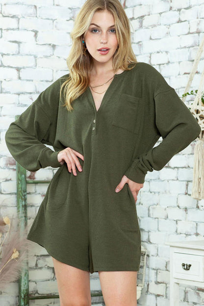 Casual Henley Pocketed Romper - Vesteeto