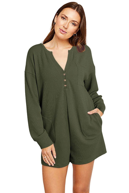 Casual Henley Pocketed Romper - Vesteeto