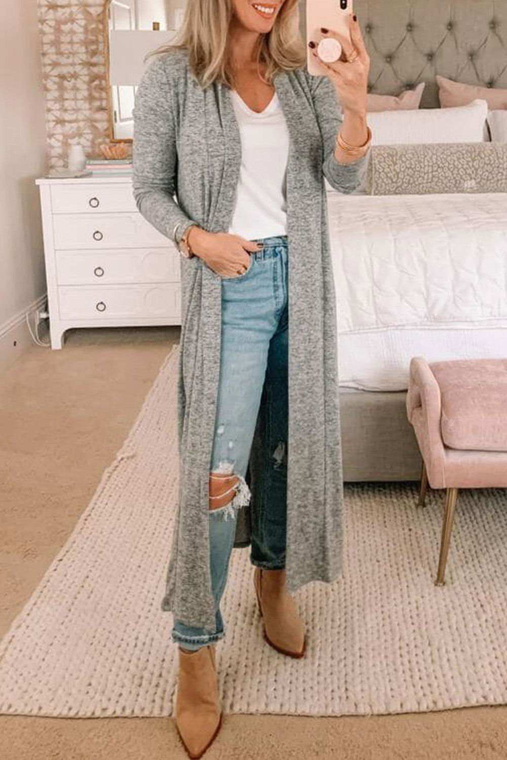 Casual Tie Back Long Cardigan - Trendy & Comfortable Fit