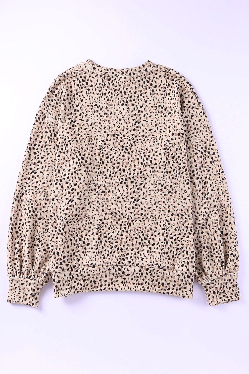 Cheetah Print Crew Neck Bishop Sleeve Sweatshirt - Vesteeto