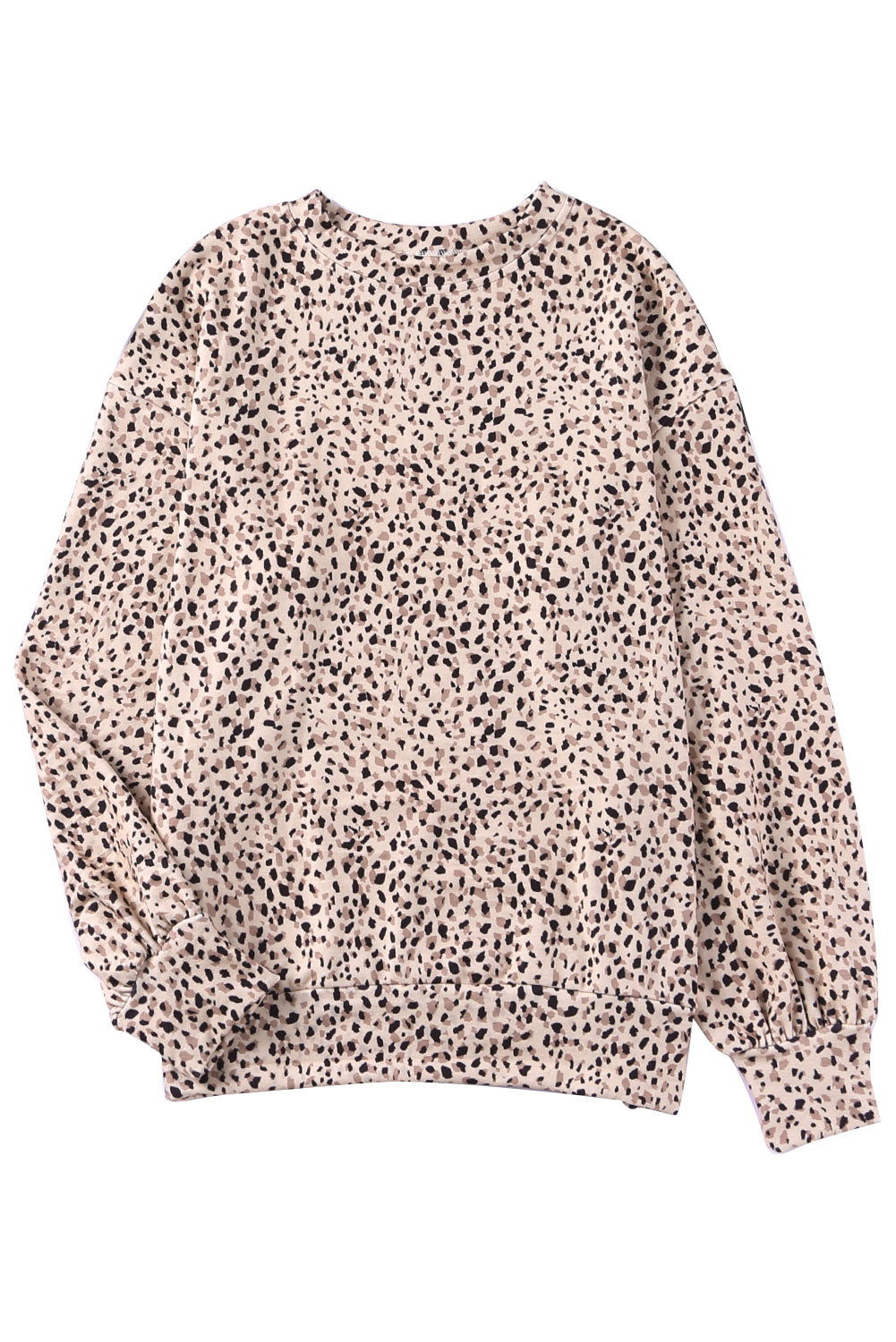 Cheetah Print Crew Neck Bishop Sleeve Sweatshirt - Vesteeto