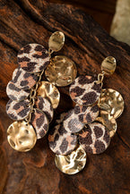 Chestnut Leopard Alloy Disc Stud Dangle Earrings - Vesteeto