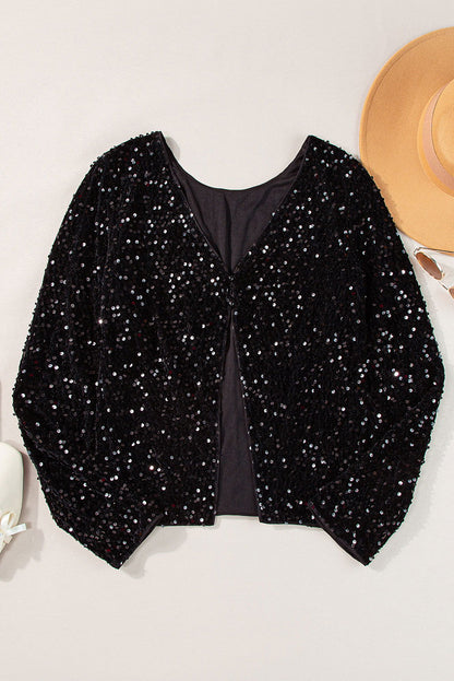 Chicory Coffee Sequin Twist Backless Long Sleeve Top - Vesteeto