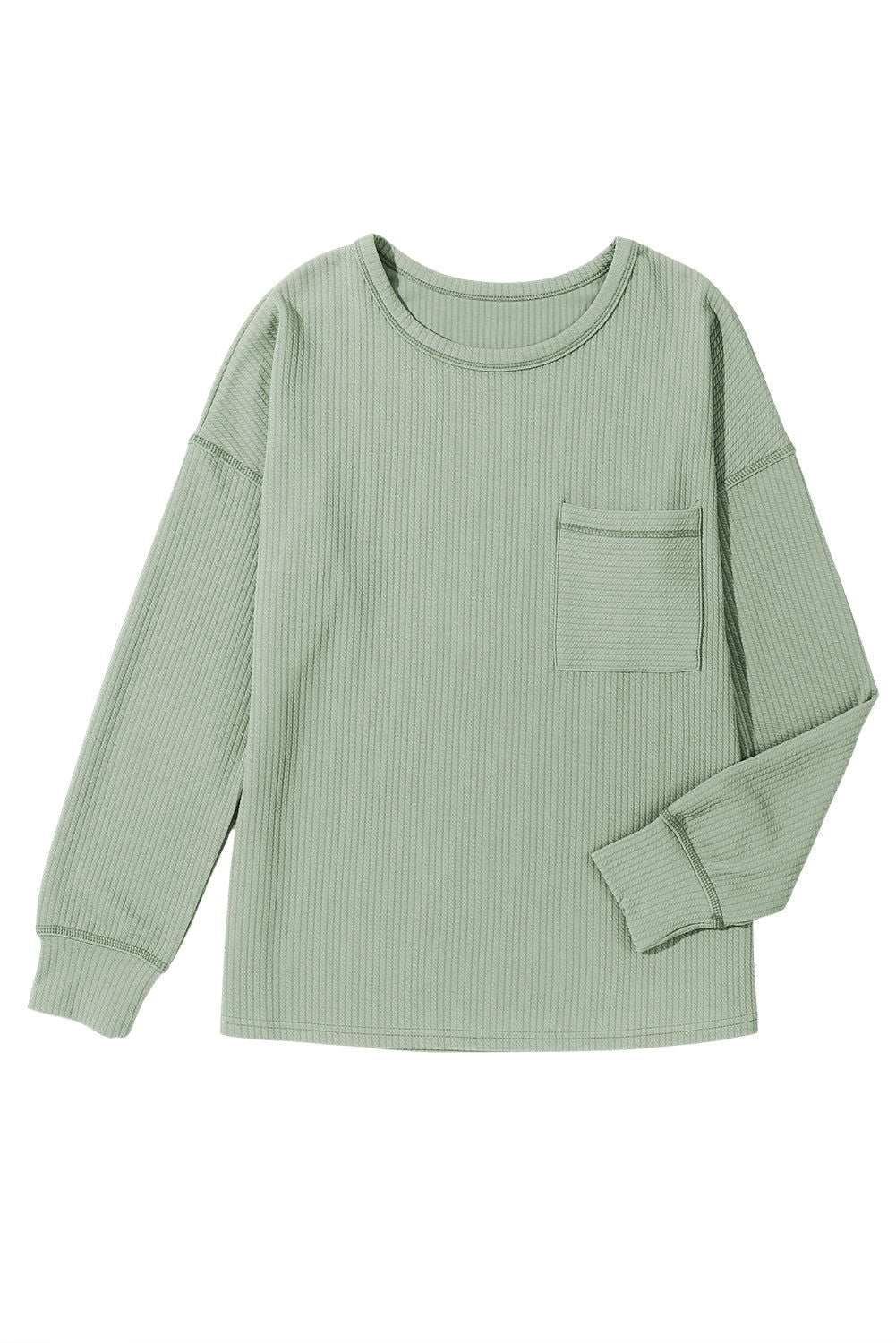 Clearly Aqua Pocketed Ribbed Long Sleeve Top - Vesteeto