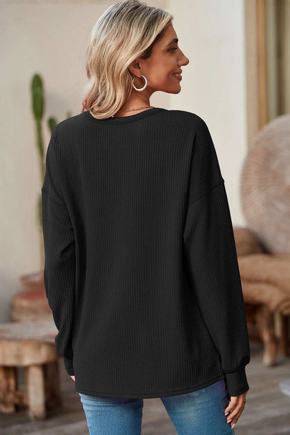 Clearly Aqua Pocketed Ribbed Long Sleeve Top - Vesteeto