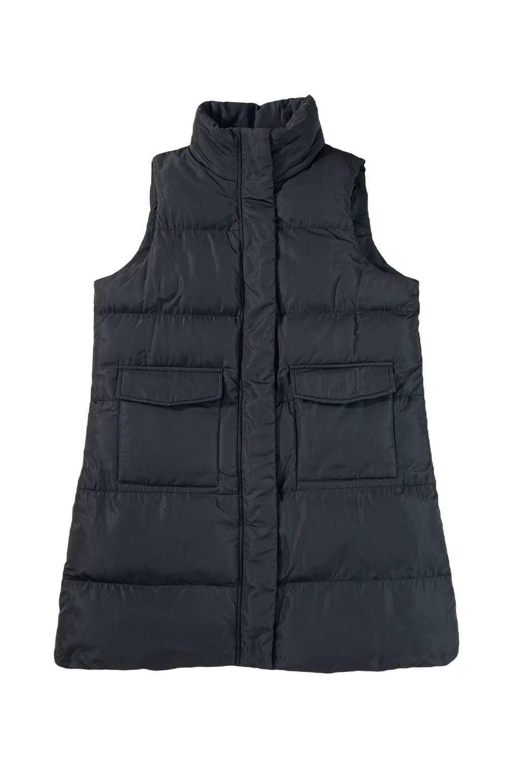 Coffee Quilted Pocketed Long Puffer Vest Coat - Vesteeto