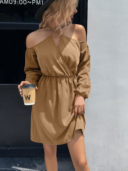 Cold-Shoulder Crisscross Mini Dress - Vesteeto