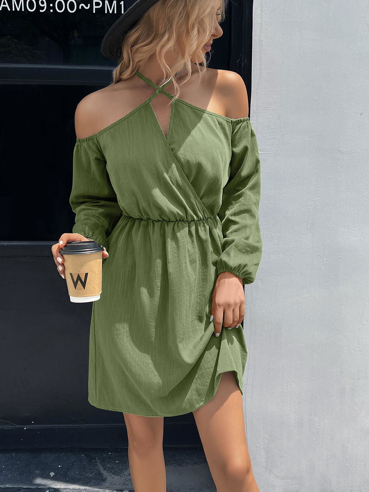 Cold-Shoulder Crisscross Mini Dress - Vesteeto