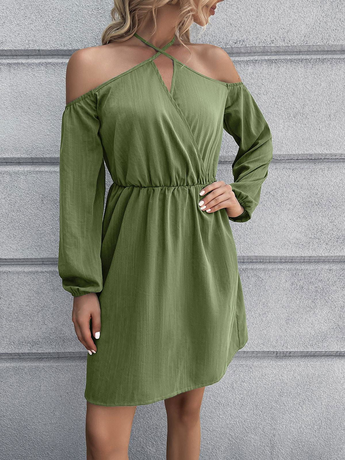 Cold-Shoulder Crisscross Mini Dress - Vesteeto