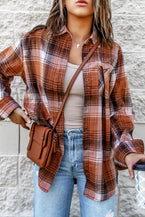 Collared Neck Long Sleeve Plaid Shirt - Vesteeto